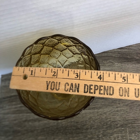 Vtg Quilted Amber Glass Goblet - Picture 8 of 15